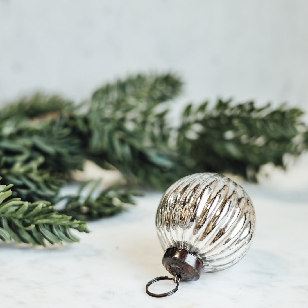 Ribbed Silver Kugel Ornament